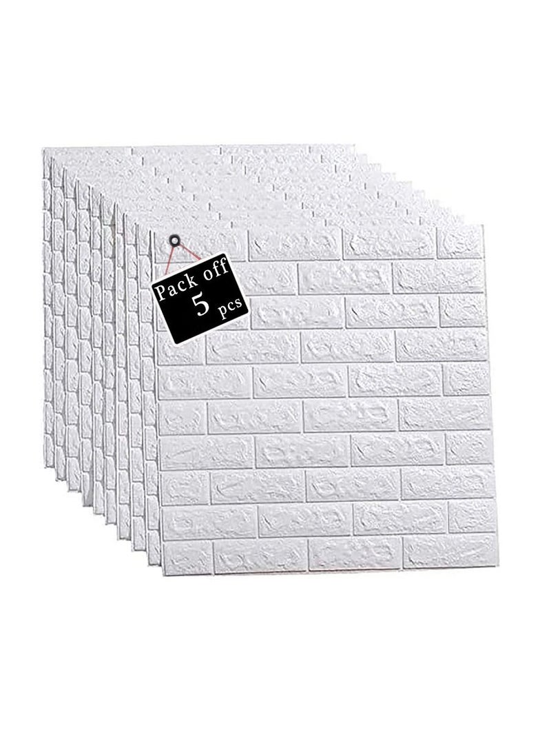 FFD 5-Piece Waterproof Self-Adhesive PE Foam Wall Sticker Panels - White Wallpaper for Living Room & TV Wall Decor" - Image 1