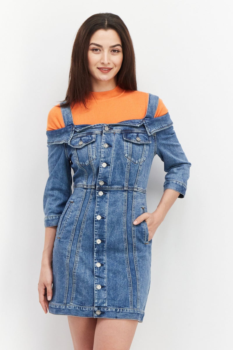 ONLY فستان جينز ميني 2 في 1 للنساء، أزرق - Image 1