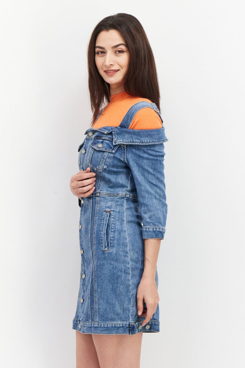 ONLY فستان جينز ميني 2 في 1 للنساء، أزرق - Image 2