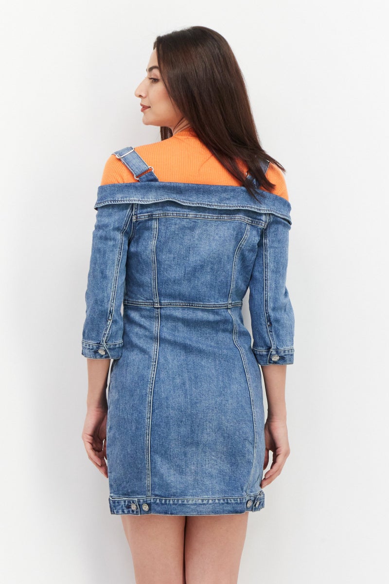 ONLY فستان جينز ميني 2 في 1 للنساء، أزرق - Image 4