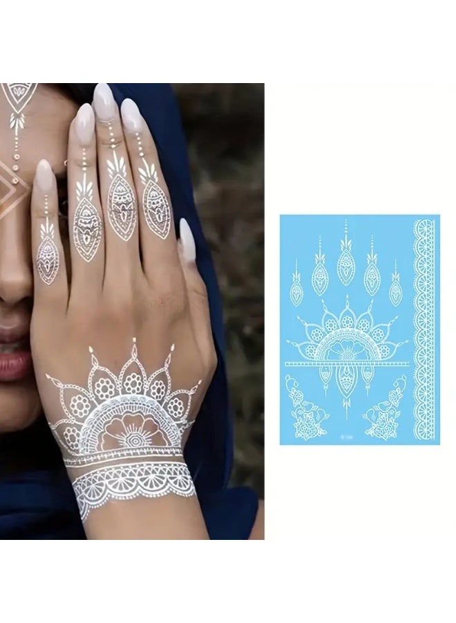 Ucanbe 5pcs Waterproof White Lace Henna Tattoo Stickers – 3D Temporary Body Art - Image 1