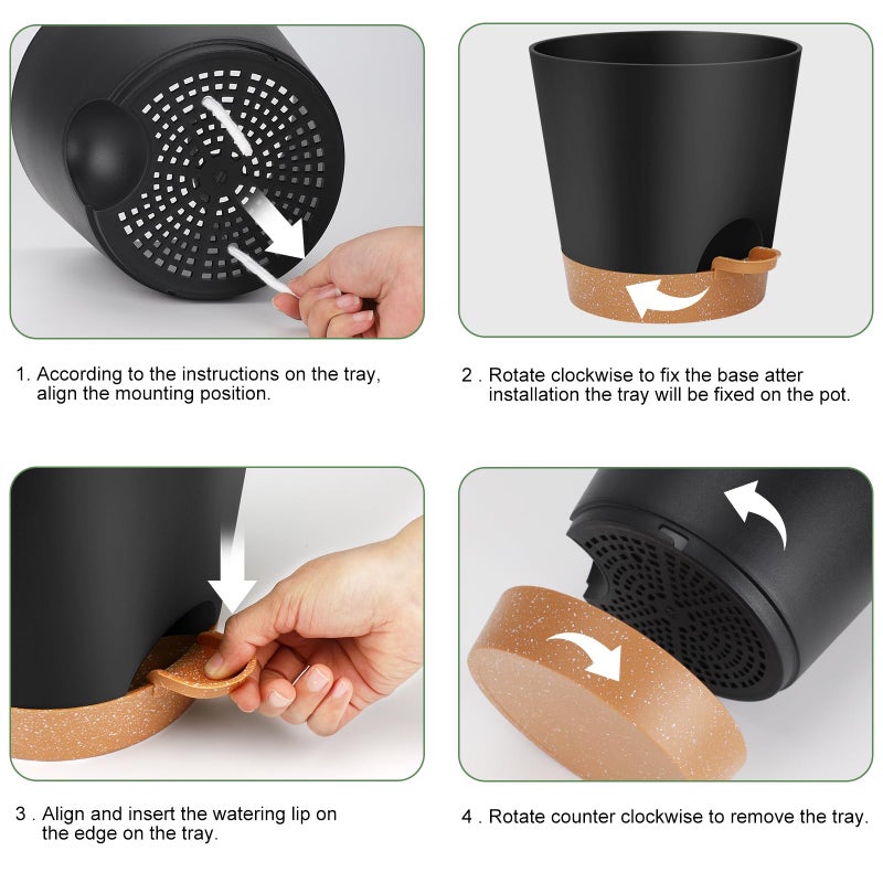 YNNICO 8-Inch Plant Pots, Self-Watering Planters with Drainage Holes & Saucers for Indoor and Outdoor Plants (2-Pack,Black) - Image 2