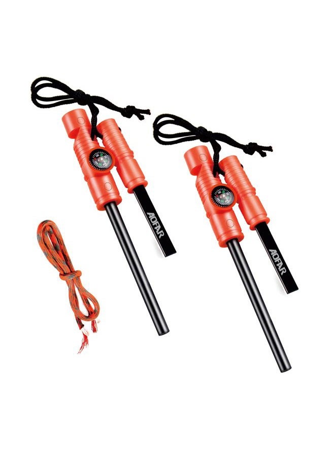 AOFAR Fire Starter AF-381 Fire Steel 5-in-1 for Camping, Hiking, Hunting, Backpacking, Boating, Outdoor Magnesium Survival Rod with Fire Paracord, Compass and Whistle, Waterproof (2-Pack)… - Image 1