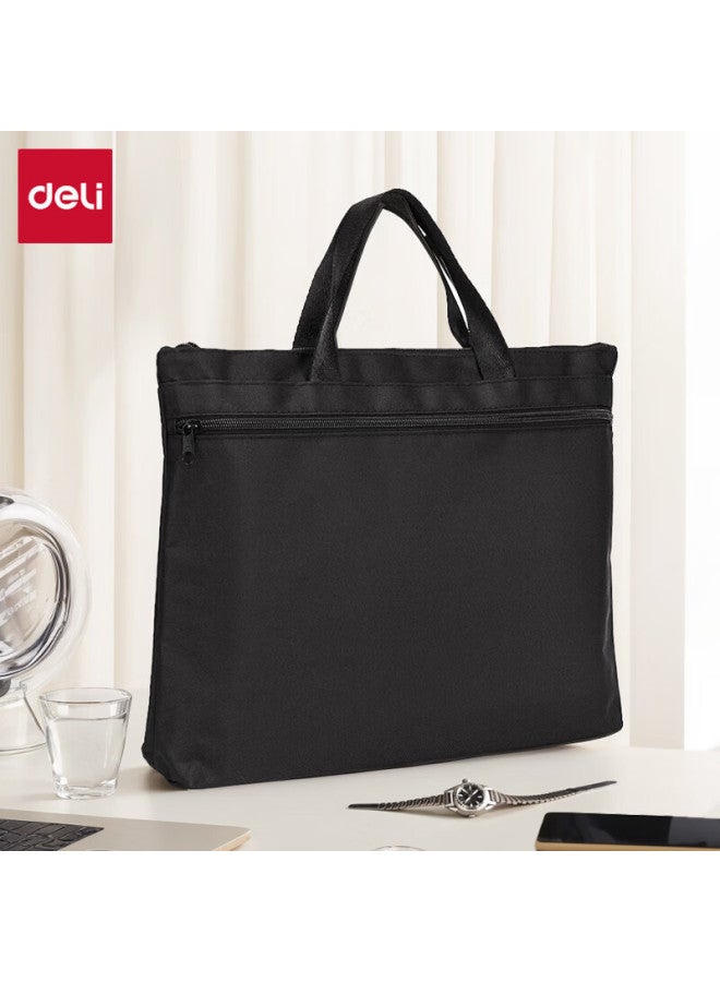 Deli Double-layer Handbag Briefcase Doent Bag, Widened Bottom, Large Capacity Laptop Meeting Bag, Portable Doent Folder, P05845 Black - Image 1