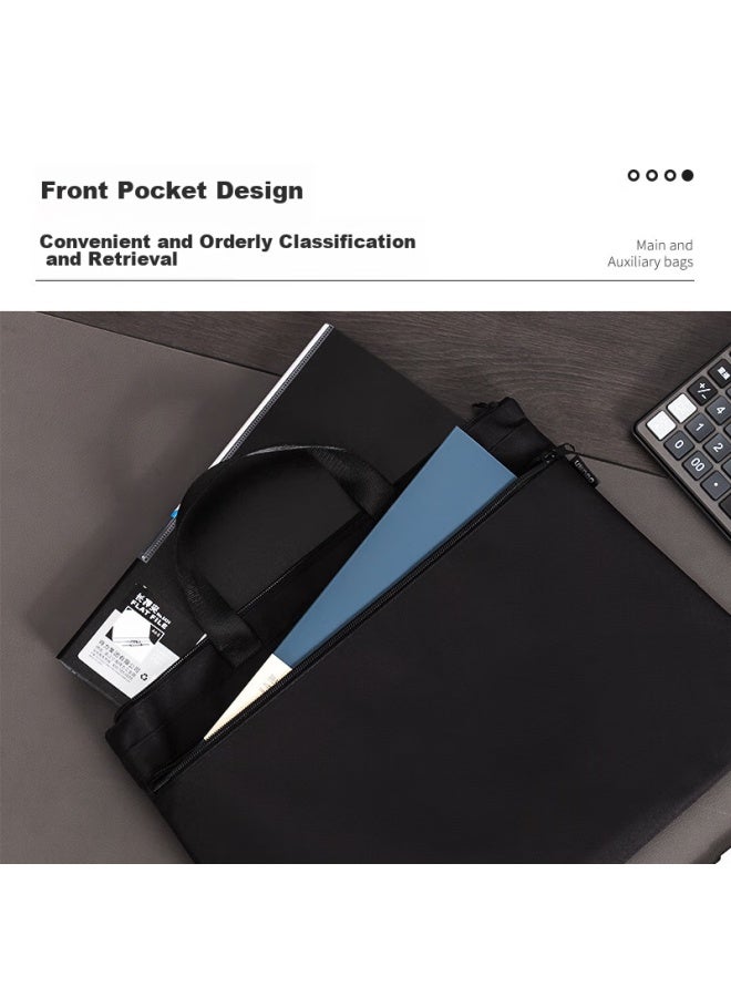 Deli Double-layer Handbag Briefcase Doent Bag, Widened Bottom, Large Capacity Laptop Meeting Bag, Portable Doent Folder, P05845 Black - Image 3