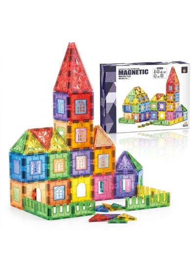 Magni Mates Magnetic Building Blocks Set 135 Pieces – 7.5cm DIY Construction Tiles with House and Tower Designs, Colorful Magnetic Shapes for Creative STEM Learning and Imaginative Play