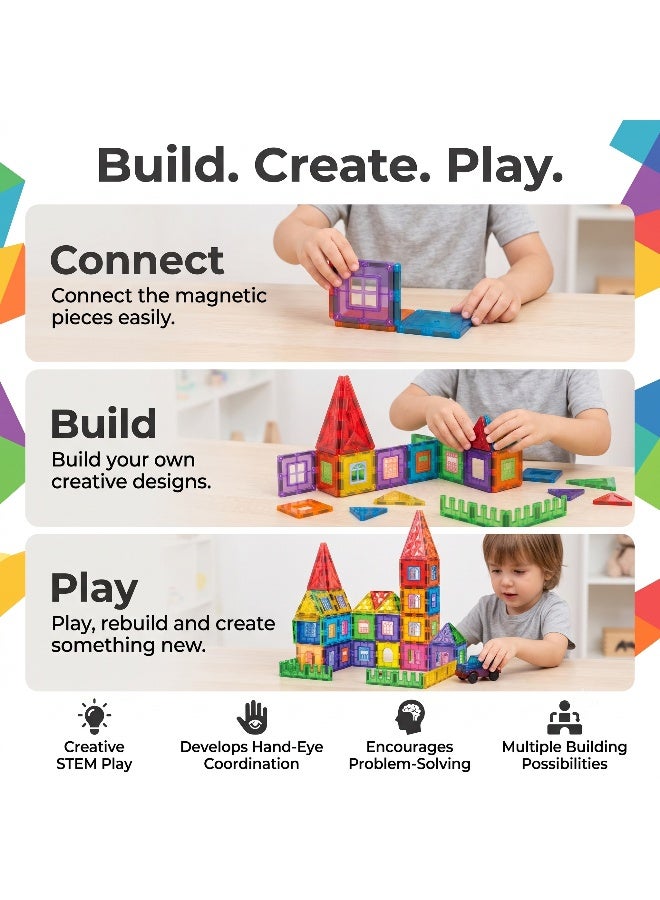 Magni Mates Magnetic Building Blocks Set 135 Pieces – 7.5cm DIY Construction Tiles with House and Tower Designs, Colorful Magnetic Shapes for Creative STEM Learning and Imaginative Play - Image 2