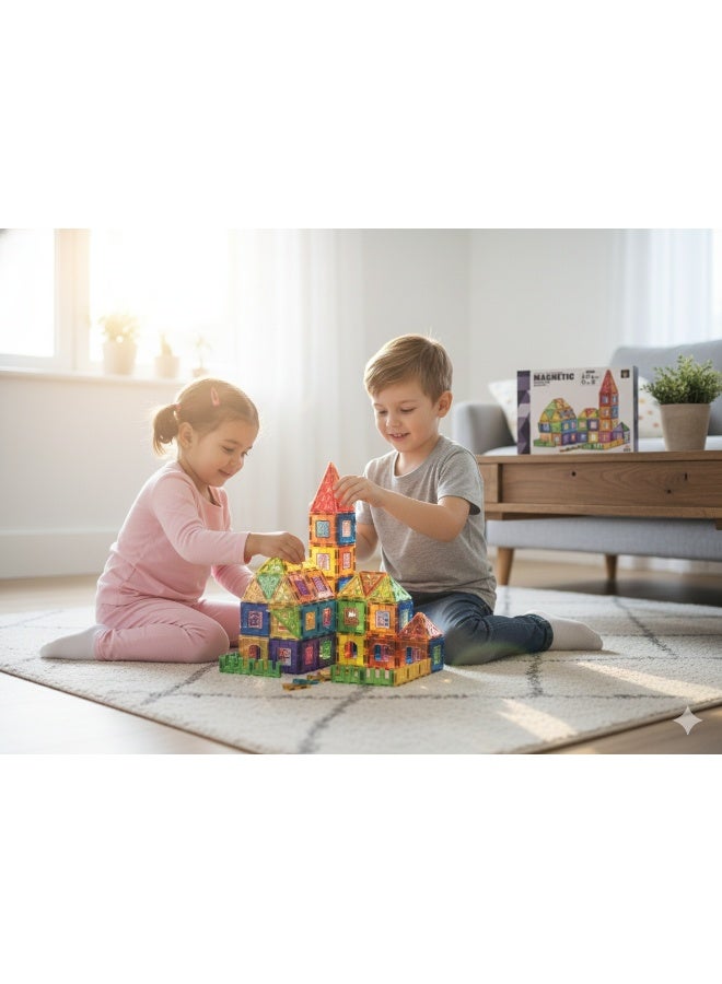 Magni Mates Magnetic Building Blocks Set 135 Pieces – 7.5cm DIY Construction Tiles with House and Tower Designs, Colorful Magnetic Shapes for Creative STEM Learning and Imaginative Play - Image 4