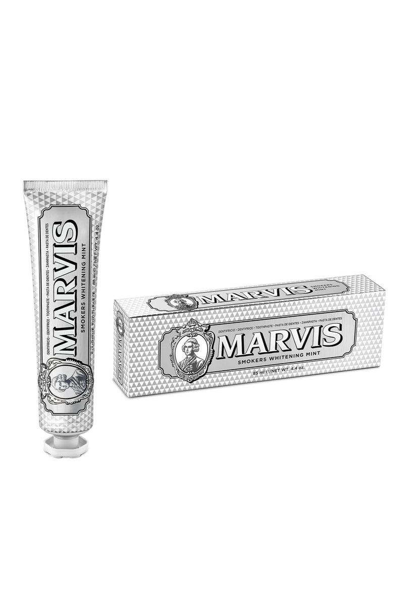 مارفيس معجون أسنان المُبيض للمدخنين، بنكهة النعناع، ٨٥ مل - إزالة البقع، تبييض طبيعي، رائحة فم منعشة تدوم طويلًا، بدون ألوان إضافية، عناية يومية بالفم