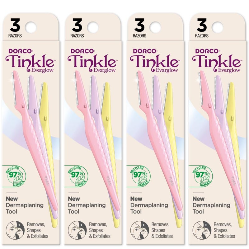 Tinkle Dorco Tinkle Everglow 12 Count 4 Packs of 3 Razors EcoFriendly Dermaplaning Tool Multipurpose Eyebrow Razor  Face Shaver