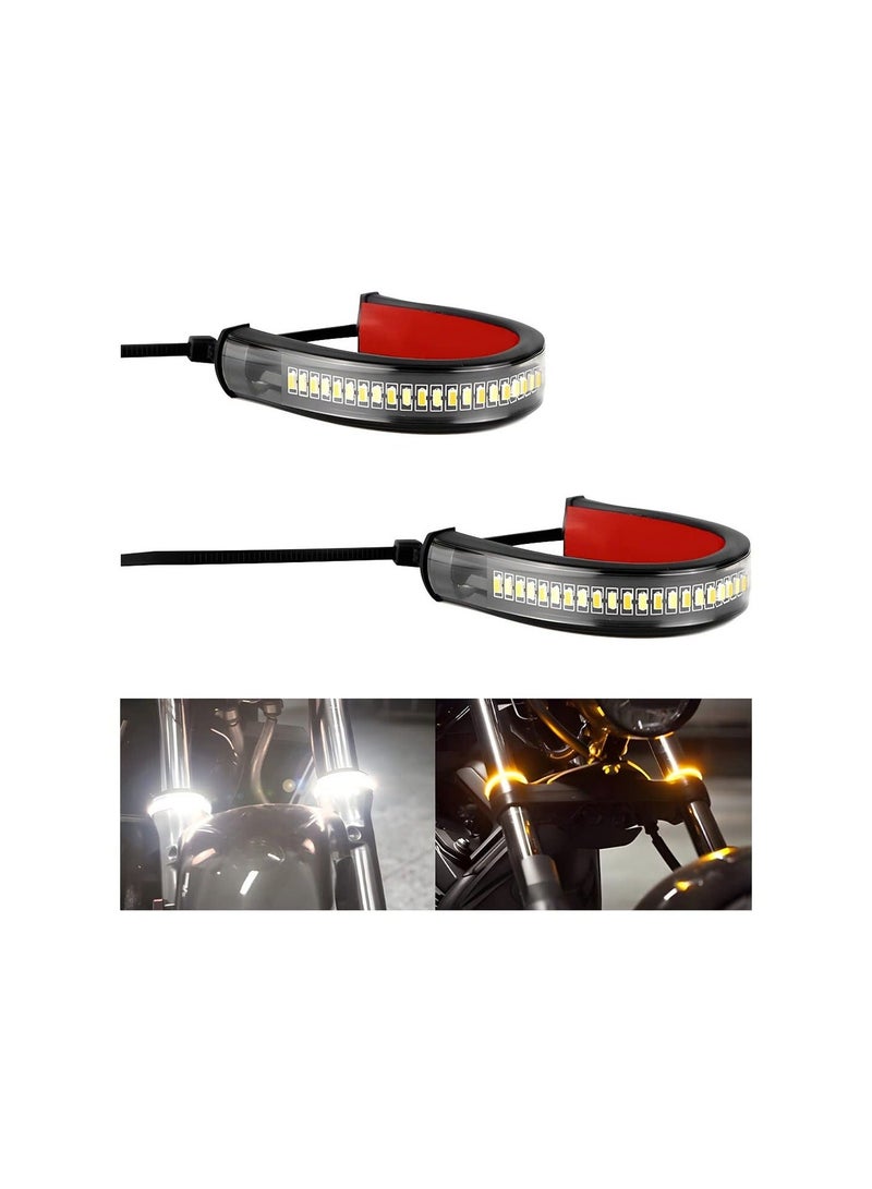 MUNTAQI Motorcycle Turn Signal Light, 2PCS LED Turn Signal Light, Flexible Switch back Dual-Color Fork Turn Signal Blinkers, DRL Daytime Running Light, Waterproof Adjustable Strips Bars for Motorbike - Image 1