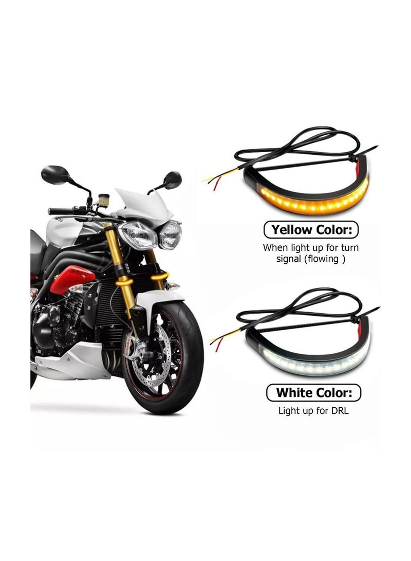 MUNTAQI Motorcycle Turn Signal Light, 2PCS LED Turn Signal Light, Flexible Switch back Dual-Color Fork Turn Signal Blinkers, DRL Daytime Running Light, Waterproof Adjustable Strips Bars for Motorbike - Image 2