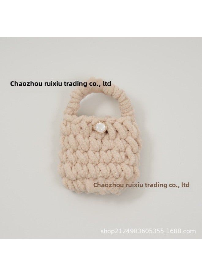 Pink Cute Cyber Red Bear Lion Wake Flower Plush Hand-woven Drop-resistant Headphone Bag Bluetooth Headphone Protective Cover Finished Product-Color:Light Board Beige  - Image 1