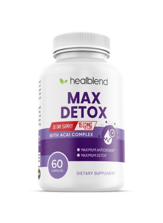 healblend مكمل ماكس ديتوكس، تنظيف متقدم للأمعاء للنساء والرجال مع السيليوم، الكلوريلا، عشبة الزعتر والبابايا، مع مركب الأساي - تنظيف القولون - 60 كبسولة - Image 1