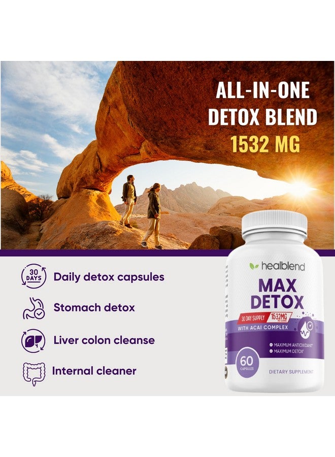 healblend مكمل ماكس ديتوكس، تنظيف متقدم للأمعاء للنساء والرجال مع السيليوم، الكلوريلا، عشبة الزعتر والبابايا، مع مركب الأساي - تنظيف القولون - 60 كبسولة - Image 4