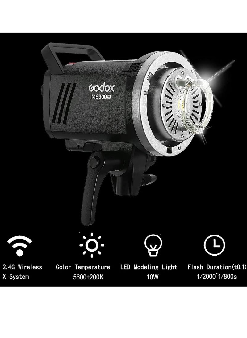 Godox MS300 V Studio Flash Light Upgraded 300Ws Strobe Light 0.1-1.8S Recycle Time, 5600±200K, 2.4G Wireless X System with 10W LED Modeling Lamp Bowens Mount - Image 4