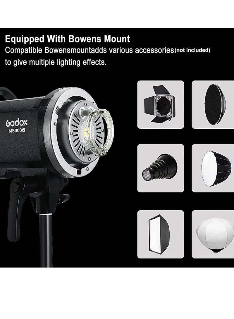 Godox MS300 V Studio Flash Light Upgraded 300Ws Strobe Light 0.1-1.8S Recycle Time, 5600±200K, 2.4G Wireless X System with 10W LED Modeling Lamp Bowens Mount - Image 5