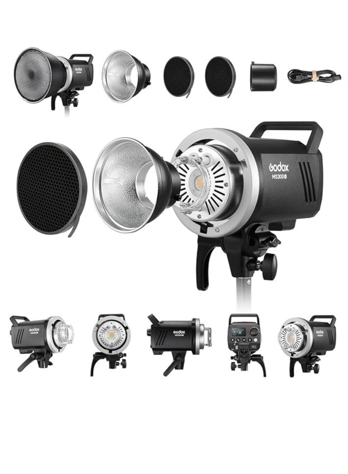 Godox MS300 V Studio Flash Light Upgraded 300Ws Strobe Light 0.1-1.8S Recycle Time, 5600±200K, 2.4G Wireless X System with 10W LED Modeling Lamp Bowens Mount - Image 2
