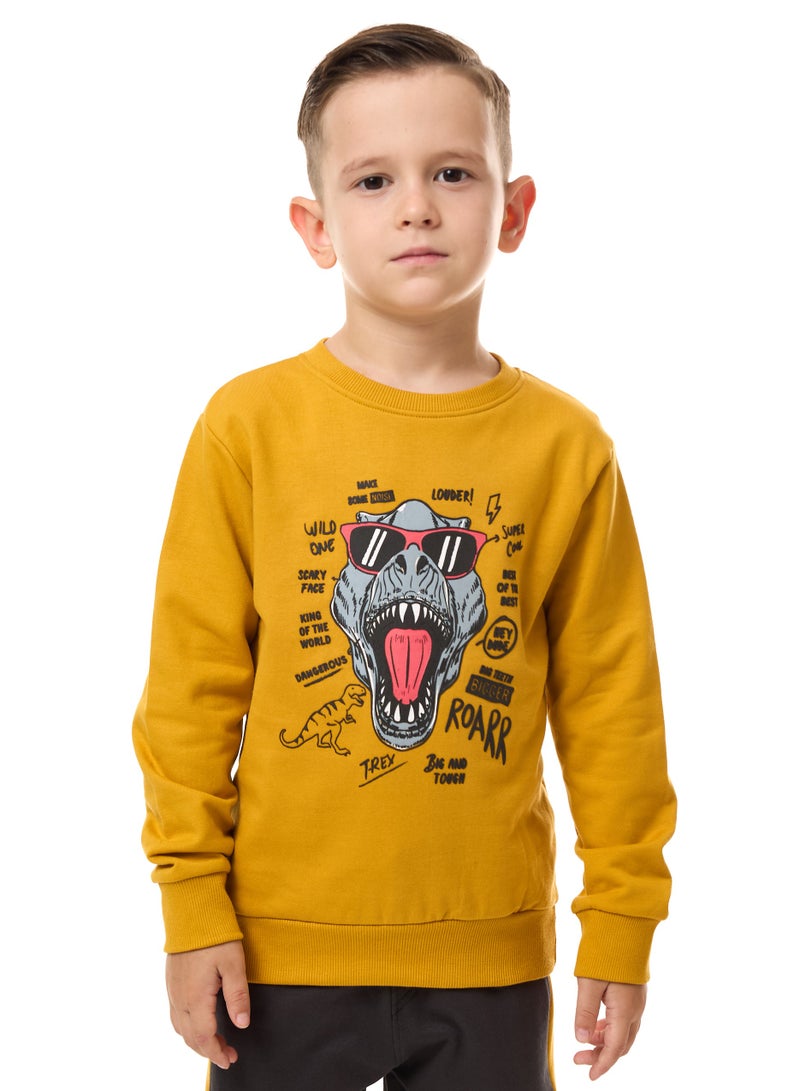 فكتور اند جين طقم سويت شيرت وبنطال رياضي للأولاد مكون من قطعتين (2 - 8 سنوات) خردل - رمادي داكن - Image 4