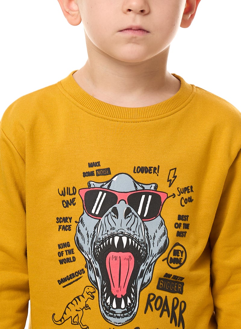 فكتور اند جين طقم سويت شيرت وبنطال رياضي للأولاد مكون من قطعتين (2 - 8 سنوات) خردل - رمادي داكن - Image 5