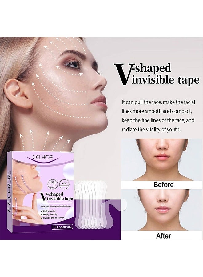 EELHOE Face Lift Tape-60 PCS Invisible Face Tape Face Lifting Tape Face Tape Lifting Invisible Face Lift Stickers to Lift Saggy Skin Hide Facial Wrinkles and Double Chin Neck and Eye Lift Tapes V Shaped Thin - Image 2