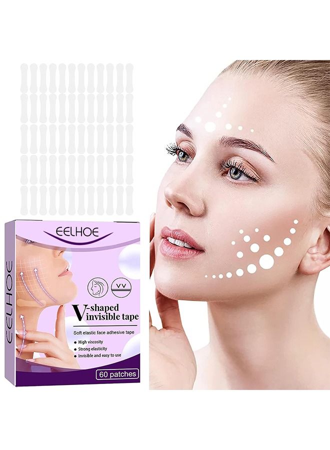 EELHOE Face Lift Tape-60 PCS Invisible Face Tape Face Lifting Tape Face Tape Lifting Invisible Face Lift Stickers to Lift Saggy Skin Hide Facial Wrinkles and Double Chin Neck and Eye Lift Tapes V Shaped Thin - Image 4