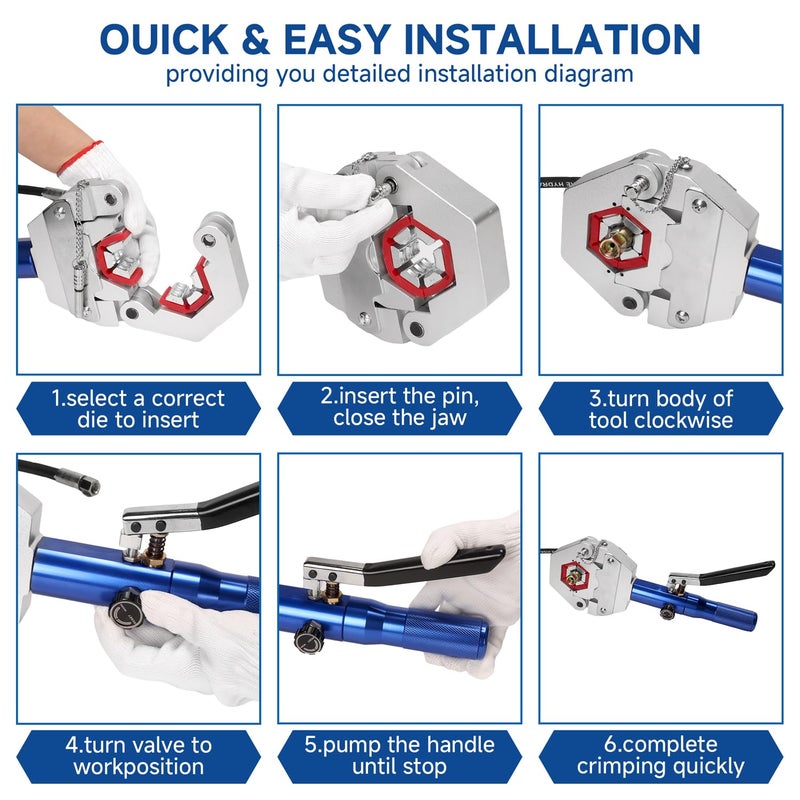 REDLOONG Hydraulic Hose Crimper AC Crimping Tool with Snap-On 7 Dies Manual Handheld Hydra-Krimp for AC Hose, Auto A/C Line, Air Conditioning Repair Tool(71500) - Image 4