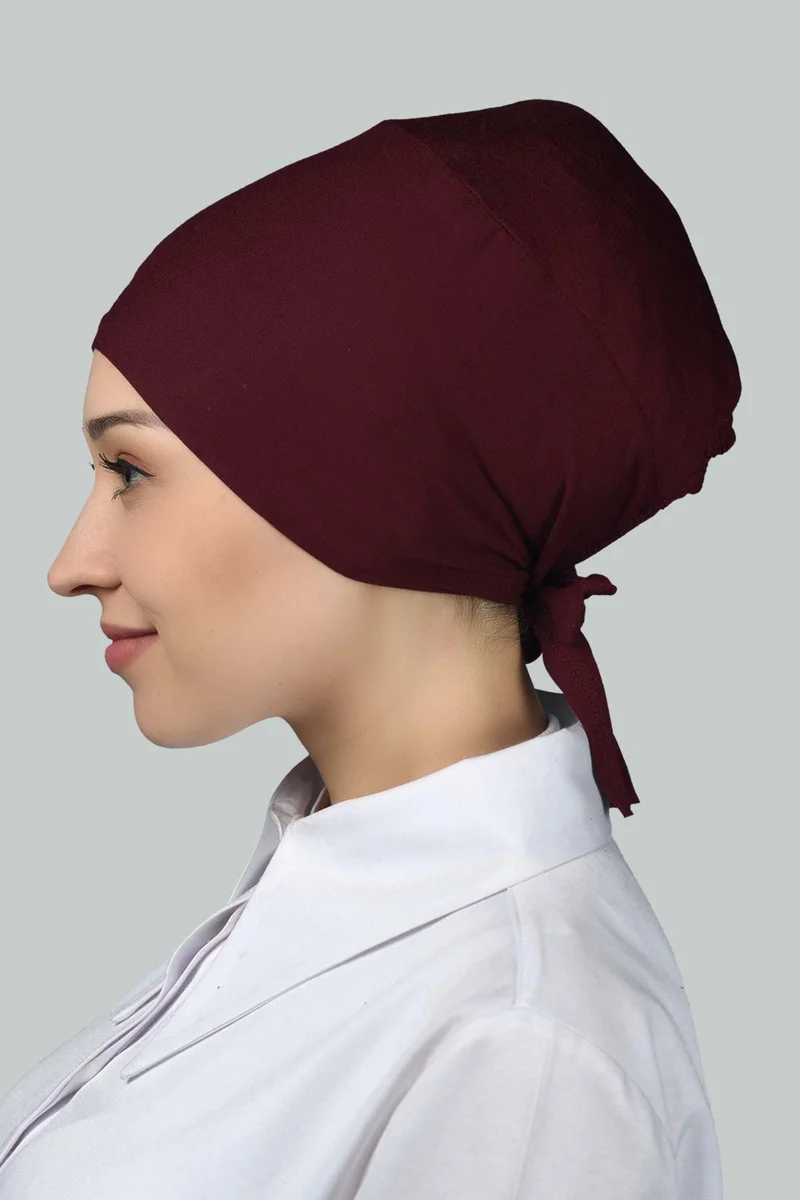 Altobeh Women's Seamless Lace-Up Non-Slip Hijab Combed Cotton Bonnet - Claret Red