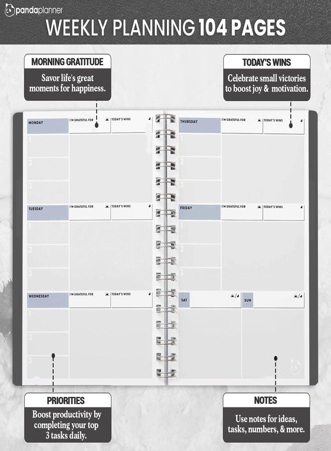 Panda Planner 2026 Undated Weekly Planner - Spiral Bound 5.75" x 8.25" with 52 Weeks, Habit Tracker & Weekly To-Do Lists - Productivity Planner & Academic Organizer for Home, Office & School (Black) - Image 2