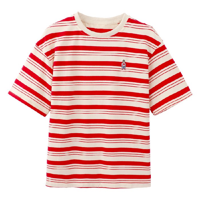 Z0113 # Ice Silk Bear Embroidered Stripesd T-Shirt Women'S Summer Korean Style Chic Loose Half-Sleeved Ins Trendy Short-Sleeved Top - Image 1