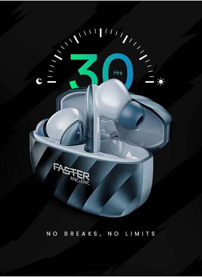 Faster - Raptor Wireless Earbuds with ANC + ENC - 6 Hours Playtime with Bluetooth 5.3 - HiFi Stereo Sound Airpods - Gaming Bluetooth Earphones with Ultra-Low Latency - Deep Bass, IPX4 Water Resistant - For Exercise, Gym - Compatible with iPhone & Android (Blue) - Image 1