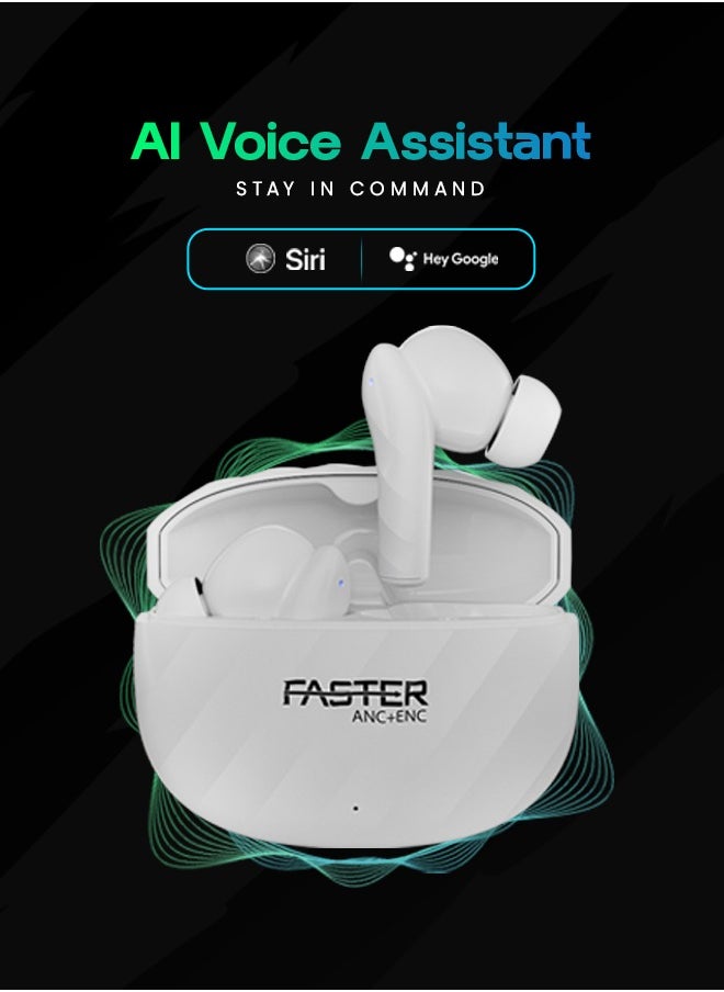 Faster - Raptor Wireless Earbuds with ANC + ENC - 6 Hours Playtime with Bluetooth 5.3 - HiFi Stereo Sound Airpods - Gaming Bluetooth Earphones with Ultra-Low Latency - Deep Bass, IPX4 Water Resistant - For Exercise, Gym - Compatible with iPhone & Android (Blue) - Image 1