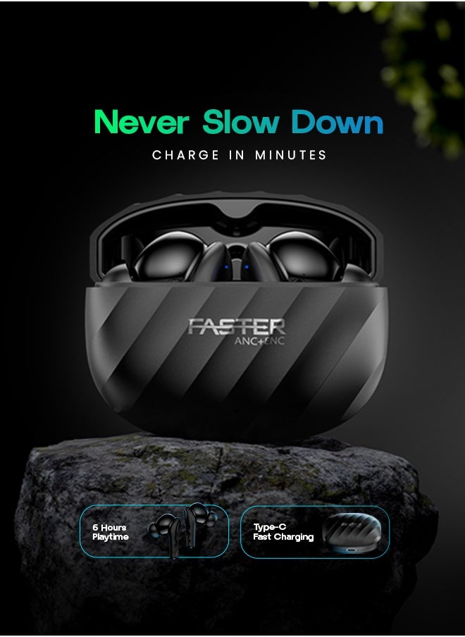 Faster - Raptor Wireless Earbuds with ANC + ENC - 6 Hours Playtime with Bluetooth 5.3 - HiFi Stereo Sound Airpods - Gaming Bluetooth Earphones with Ultra-Low Latency - Deep Bass, IPX4 Water Resistant - For Exercise, Gym - Compatible with iPhone & Android (Blue) - Image 1