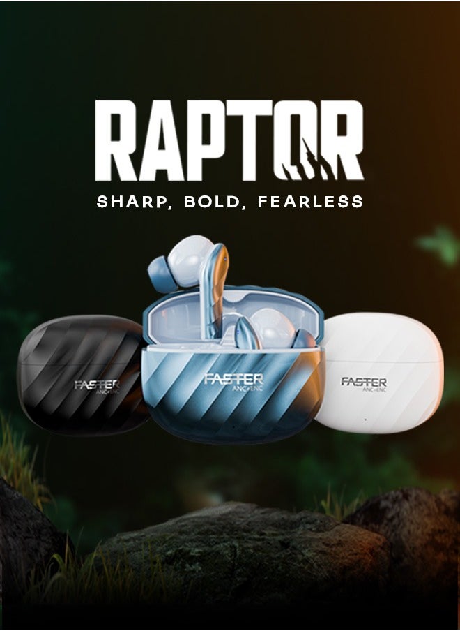 Faster - Raptor Wireless Earbuds with ANC + ENC - 6 Hours Playtime with Bluetooth 5.3 - HiFi Stereo Sound Airpods - Gaming Bluetooth Earphones with Ultra-Low Latency - Deep Bass, IPX4 Water Resistant - For Exercise, Gym - Compatible with iPhone & Android (Blue) - Image 1