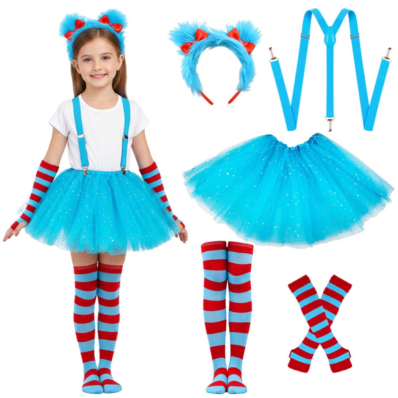 Popuid Girls Blue World Book Day Costume - Youth Kids Fuzzy Headband, Tutu & Dress Up Kits, 100th Day of School, Spirit Day Halloween Cosplay (Blue) - Image 1