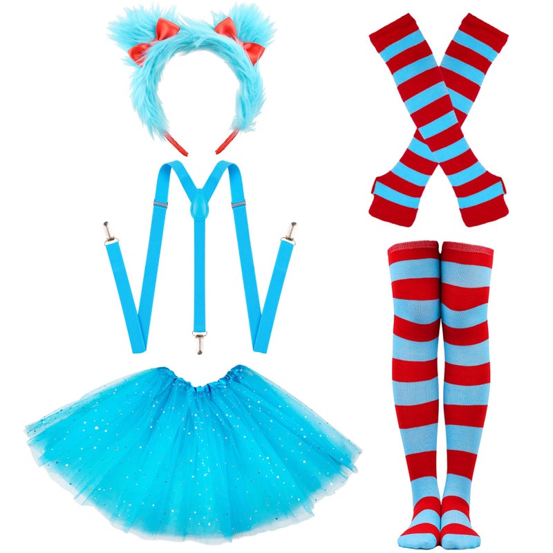 Popuid Girls Blue World Book Day Costume - Youth Kids Fuzzy Headband, Tutu & Dress Up Kits, 100th Day of School, Spirit Day Halloween Cosplay (Blue) - Image 3