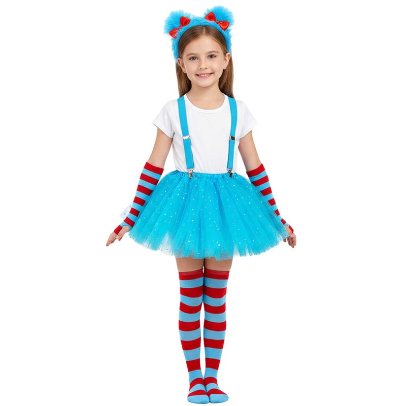 Popuid Girls Blue World Book Day Costume - Youth Kids Fuzzy Headband, Tutu & Dress Up Kits, 100th Day of School, Spirit Day Halloween Cosplay (Blue) - Image 5