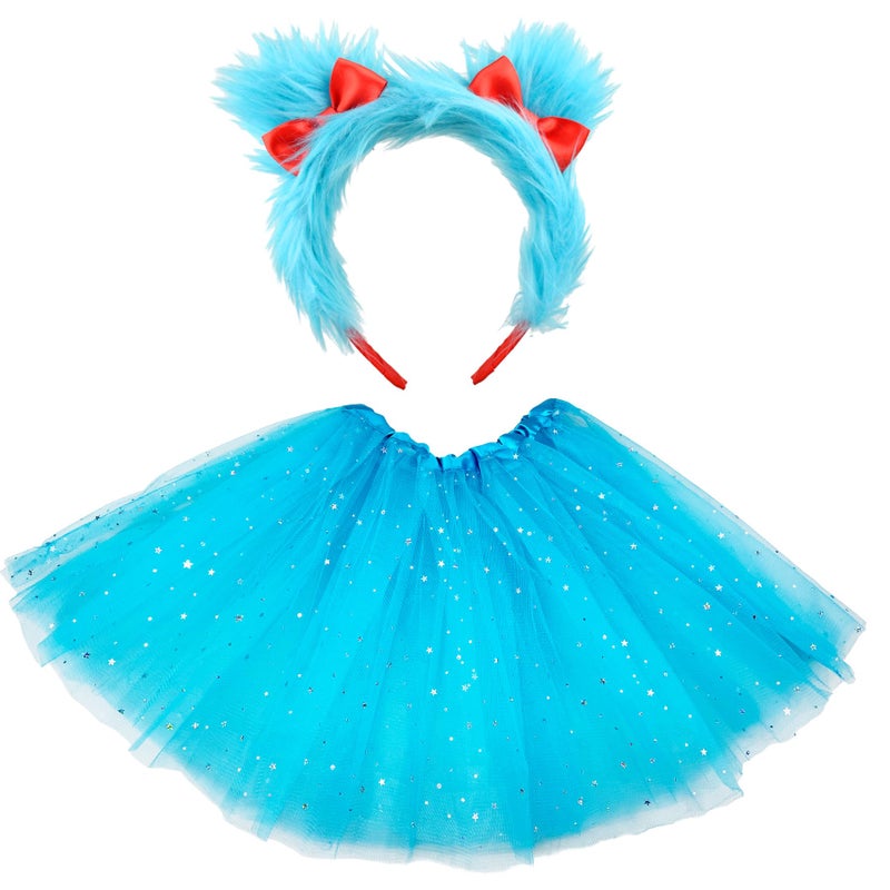 Popuid Girls Blue World Book Day Costume - Youth Kids Fuzzy Headband, Tutu & Dress Up Kits, 100th Day of School, Spirit Day Halloween Cosplay (Blue) - Image 4