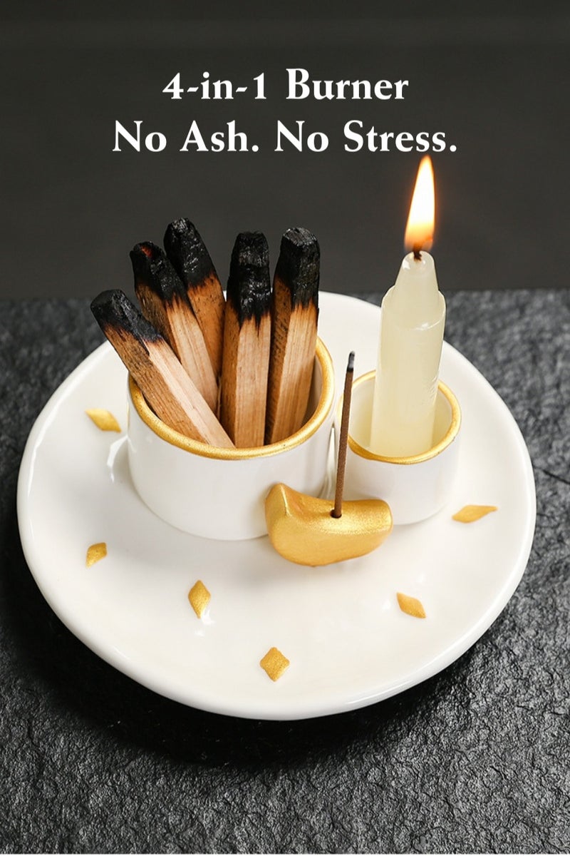 Multi-Purpose Ceramic Incense Holder – Moon Design Ash Catcher Tray for Palo Santo, Candles & Sticks | Heat-Resistant, Easy to Clean | 12.8cm / 5in, Approx. 260g - Image 1