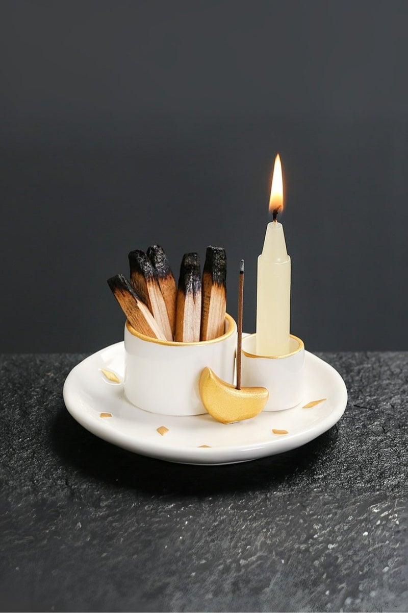 Multi-Purpose Ceramic Incense Holder – Moon Design Ash Catcher Tray for Palo Santo, Candles & Sticks | Heat-Resistant, Easy to Clean | 12.8cm / 5in, Approx. 260g - Image 2