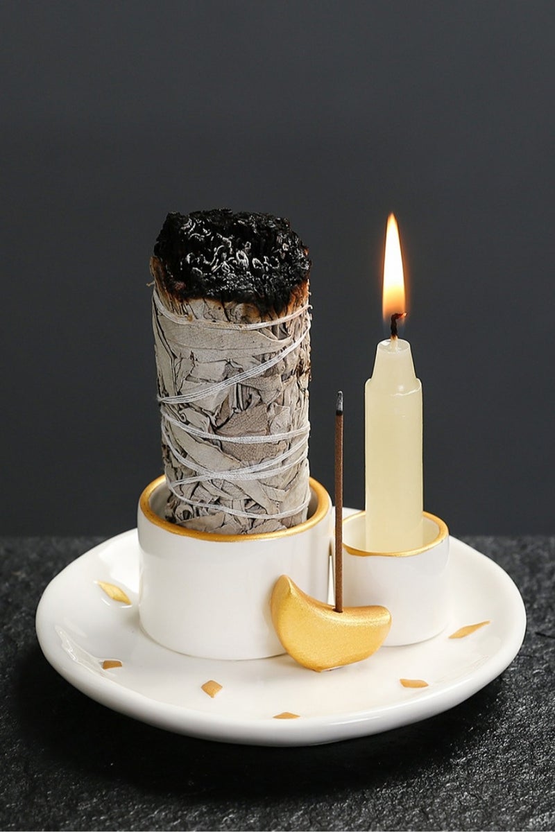 Multi-Purpose Ceramic Incense Holder – Moon Design Ash Catcher Tray for Palo Santo, Candles & Sticks | Heat-Resistant, Easy to Clean | 12.8cm / 5in, Approx. 260g - Image 3