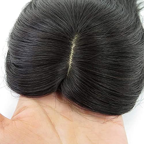 RemeeHi Real Human Hair Piece Pu Similar to Silk Base Women Topper or Toupee Wiglet Top Thin Loss Hair 5x8 Natural Black 20cm - Image 4