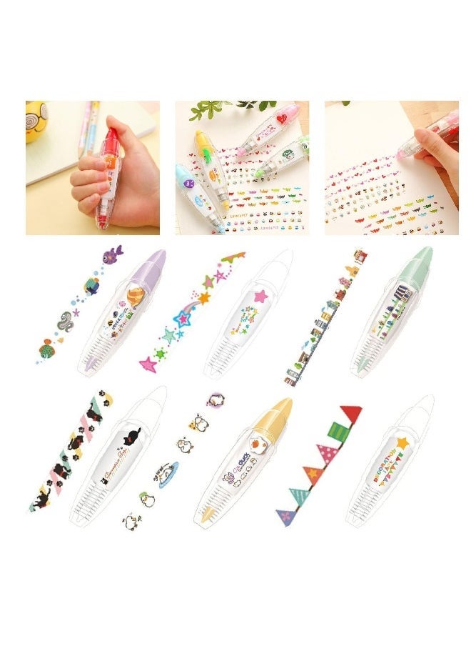 Generic DIY Cute Animals Press Type Decorative Pen, 6PCS 2024 New Creative Cartoon Pattern Lace Correction Tape, Mini Cute Markers, for Card Postcard Notebook Decorative Tape Pen 