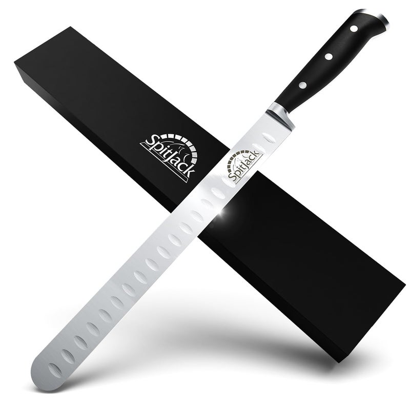 SPITJACK Brisket Knife for Meat Carving and Smoked Meat and Turkey Slicing  Stainless Steel Granton Edge 11 Inch Blade BBQ Competition Chef Series