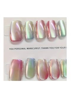 Rozino Gradient Rainbow Cat Eye Glitter Square Nail Tips Set of 10 - Middle Length Full Cover Glossy Finish False Nails for Daily Wear and Special Occasions-Medium  - Image 5