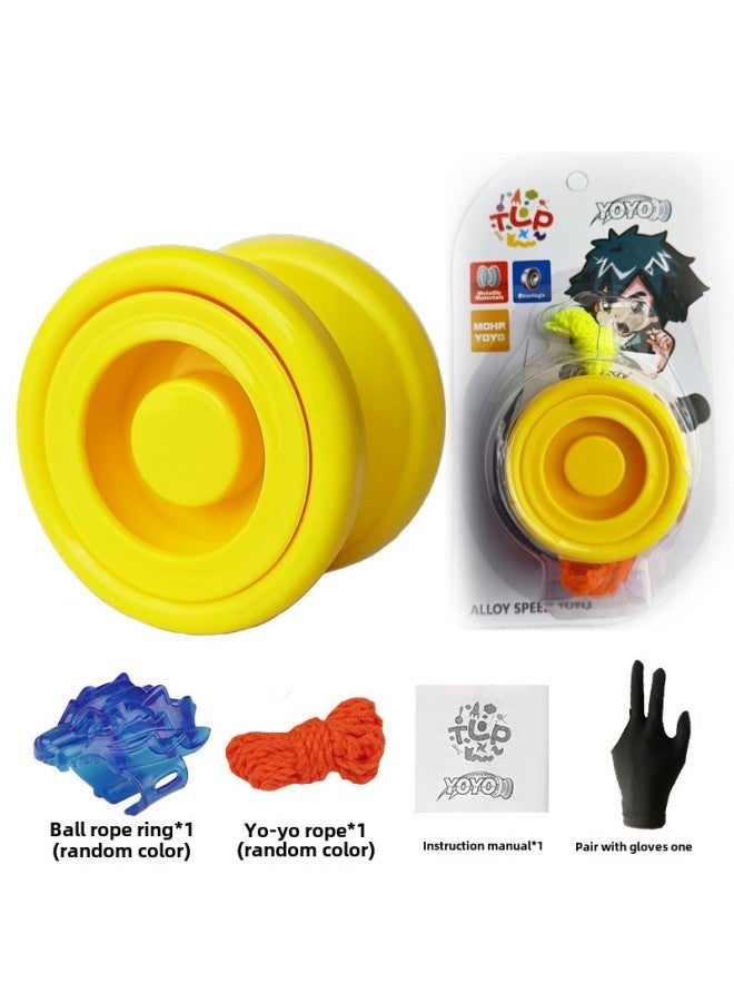 Special Alloy Yo-yo Yo Automatic Sleep Swing Dead Sleep Live Sleep YOYO Ball [send Gloves]]-Color:Round Solid Color Plastic Single-axis Yo-yellow (no Lights) + Gloves - Image 1