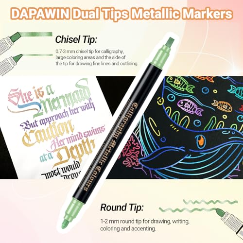 DAPAWIN Metallic Markers for Scrapbooking: 12 Scrapbook Markers for Black Paper, Rock, DIY Card Decorative, Wedding, Graduation Scrapbook Supplies, Dual Tips Scrapbooking Pens - Image 2
