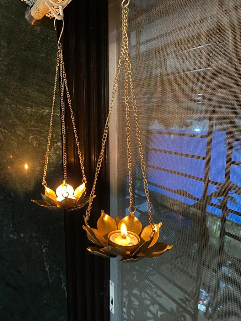 Vibgyor Products Set of 2 Wall Hanging Lotus Diya Candle Holder Metal Wall Sconce Diwali Decoration Items for Home Living Room Set of 2  - Image 3