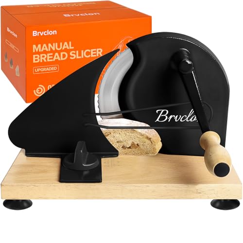 Brvclon Manual Bread Slicer Adjustable Thickness, Hand Crank Bread Slicer for Homemade Sourdough Bread with Scale Line & Suction Cup & Metal Guide,Quality Solid Wood Base & Gift-Level Packaging - Image 1
