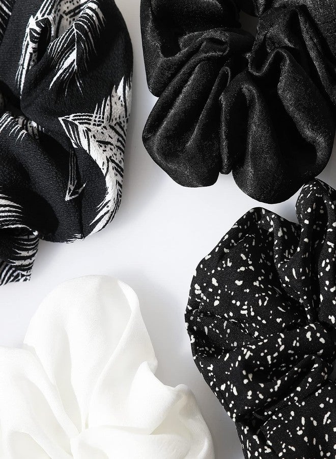Cabaubl 4pcs Silk Satin Hair Ties,Oversized Soft Hair Scrunchies for Women Girls Gift,Elastic Ponytail Holder Decorations,Hair Style Accessories,Light brown, coffee, dark brown, off-white Scrunchy - Image 3